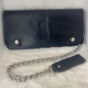PITTSBURGH STEELERS COWHIDE LEATHER BIKER MOTORCYCLE TRUCKER WALLET
